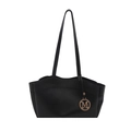 Klassieke zwarte shopper met grote capaciteit en gouden M-hanger op mat leer design - Zwart