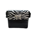 Fashionable crossbody bag with silver zebra print, crocodile texture, and bow detail - Silver Zebra Print