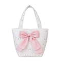 Sac fourre-tout en toile blanche avec étoiles argentées et un grand nœud en satin rose - Avec Pendentif / Blanc