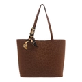 Brown leopard print tote bag with stylish silk scarf handle and large capacity - Brown