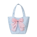 Sac fourre-tout en toile bleu clair avec grand nœud rose et motifs d'étoiles argentées - Avec Pendentif / Bleu
