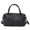 Vintage dunkelgraue Shopper-Tasche aus mattem Leder mit Doppel-Reißverschluss und Gurt - Schwarz