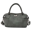 Retro graugrüne mattierte Boston Handtasche mit Doppelgriffen und abnehmbarem Schultergurt - Grün