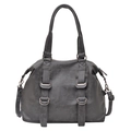 Chic dark gray soft PU leather tote bag with top handles and adjustable shoulder strap - Gray