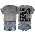 Vista frontal y trasera de camiseta gris con estampado inmobiliario y shorts denim - S / Gris oscuro (Impresión negra)