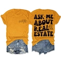 Vista frontal y trasera de la camiseta amarilla Real Estate y pantalones cortos denim - S / Amarillo Mostaza (Impresión Negra)