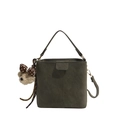 Borsa a secchiello vintage in pelle scamosciata verde scuro con ciondolo a orso e tracolla - Con Ciondolo / Verde