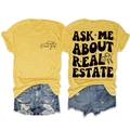 Détail du t-shirt jaune gingembre avec impression Real Estate au dos et short en jean - Jaune (Imprimé Noir)