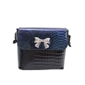 Fashionable gradient snakeskin crossbody bag with black crocodile texture and silver bow - Blue Crocodile Pattern