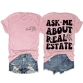 Détails du t-shirt rose thème immobilier et du short en jean déchiré pour femmes - Rose (Imprimé Noir)