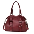 Fashionable burgundy soft leather handbag with silver rings and adjustable shoulder strap - Burgundy