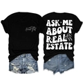 Détails avant et arrière du t-shirt noir pour l'immobilier avec imprimés graphiques - Noir (Imprimé Blanc)