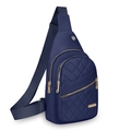 Borsa a tracolla trapuntata blu scuro con cerniere dorate e spallina regolabile in tessuto - Blu scuro