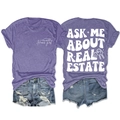 Ensemble t-shirt violet Ask Me About Real Estate et mini short en jean usé - Violet (Imprimé Blanc)