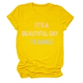 Detail of bright yellow crewneck t-shirt with pink IT'S A BEAUTIFUL DAY text slogan - Yellow