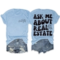Vues avant et arrière du t-shirt en coton bleu clair avec imprimé immobilier - Bleu Clair (Impression Noire)