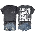 Vue avant et arrière du t-shirt immobilier avec imprimé Ask Me About Real Estate - Gris Chiné (Imprimé Blanc)