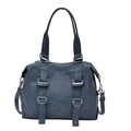 Minimalist large capacity tote bag in blue pebbled leather with dual top handles - Blue