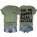 Vue à plat du t-shirt vert Real Estate avec motif au dos et short en jean détail - Vert Olive (Imprimé Noir)