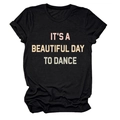 Detail of a black cotton t-shirt with pink and green IT'S A BEAUTIFUL DAY TO DANCE text - Black