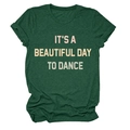 Detail of rolled cuffs and 'IT'S A BEAUTIFUL DAY' letter print on green T-shirt - Vintage Green