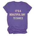 Detail of IT'S A BEAUTIFUL DAY TO DANCE text on purple heather short sleeve t-shirt - Purple