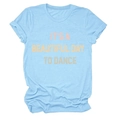 Close-up of sky blue cotton T-shirt with pink and yellow dance slogan and rolled cuffs - Light Blue