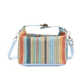 Borsa a tracolla bohémien intrecciata colorata con finiture in pelle blu e oro - Strisce Patchwork Arcobaleno / Blu