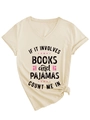 Detail of V-neck T-shirt showing printed book quote and trendy front knot style - S / Sand (Black Print)