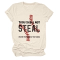 Detail of baseball stitch print and humor slogan on cream short sleeve t-shirt - S / Sand (Black Text)