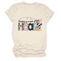 Detail of cream t-shirt showing Teaching is a work of Heart artistic print and fabric - S / Sand (Black Text)