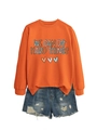 Sweatshirt orange à manches longues avec texte imprimé et short en jean assorti - S / Orange