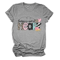 Detail of grey crewneck T-shirt with 'Teaching is a work of HEART' print and apple graphics - S / Dark Grey (Black Text)