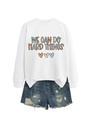 Détail d'un sweat-shirt en coton blanc avec texte coloré et cœurs pour femmes - S / Blanc