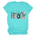 Detail of the 'Teaching is a work of Heart' graphic design on a teal cotton t-shirt - Deep Water Blue (Black Text)