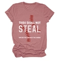 Detail of baseball graphic and funny quote print on dusty rose short sleeve T-shirt - S / Tops / Rose Gold (White Text)