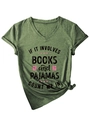 Detail of V-neck cotton tee showing the printed book quote and stylish tied hem knot - S / Olive Green (Black Print)
