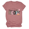 Detail of dusty rose teacher T-shirt showing Teaching is a work of HEART leopard print - Rose Gold (Black Text)