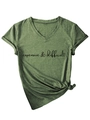 Close-up of military green V-neck T-shirt featuring expensive & difficult print and side knot - Olive Green (Black Font)