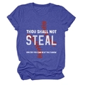 Detail of grey-blue crew neck t-shirt with red baseball stitching and retro text design - S / Tops / Retro Blue (White Text)