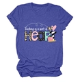 Detail of Teaching is a work of HEART graphic print on a royal blue short sleeve T-shirt - Retro Blue (White Text)