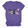 Detail of purple heather T-shirt featuring Teaching is a work of HEART teacher graphic - Purple (Black Text)