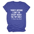 Detail of humorous white text print on a blue-purple heathered crewneck cotton t-shirt - Retro Blue (White Text)