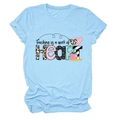 Detail of light blue t-shirt with Teaching is a work of Heart colorful graphic print - Light Blue (Black Text)