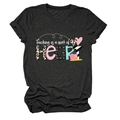 Close-up of Teaching is a work of HEART print on charcoal heather crew neck t-shirt - Heather Charcoal (White Text)
