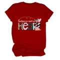 Detail of red crew neck T-shirt with 'Teaching is a work of HEART' graphic and school icons - Red (White Text)