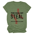 Detailed flat lay of olive green heather t-shirt with baseball graphic and crew neck - S / Tops / Olive Green (Black Text)