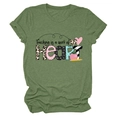 Detail view of olive green Teaching is a work of HEART graphic tee with education icons - Olive Green (Black Text)