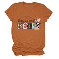 Detail of Teaching is a Work of Heart print on caramel cotton round neck T-shirt - Burnt Orange (Black Text)