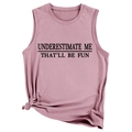 Detail of mauve sleeveless tank top with knotted hem and bold slogan print for women - Rose Gold